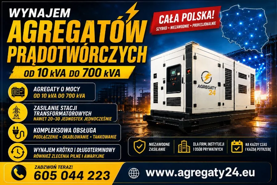 AGREGATY PRĄDOTWÓRCZE DO 700 kVA - WYNAJEM - USŁUGI
